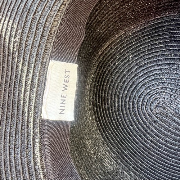 Nine West Black Straw Hat Kooringal Women's Short Brim Jute Braid Tie knot - Picture 7 of 13